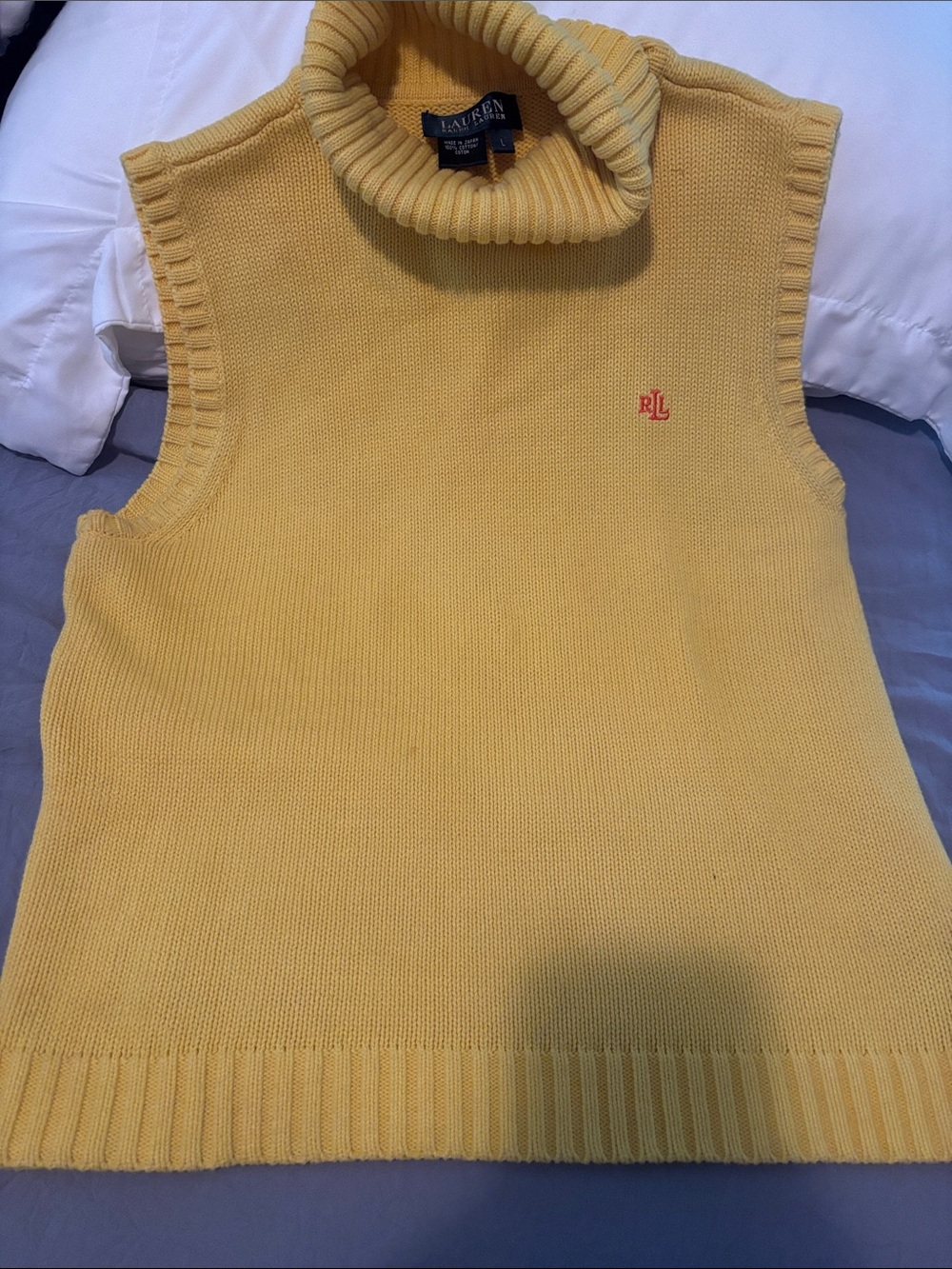 Ralph Lauren Yellow Turtleneck Knit Sleeveless Vest